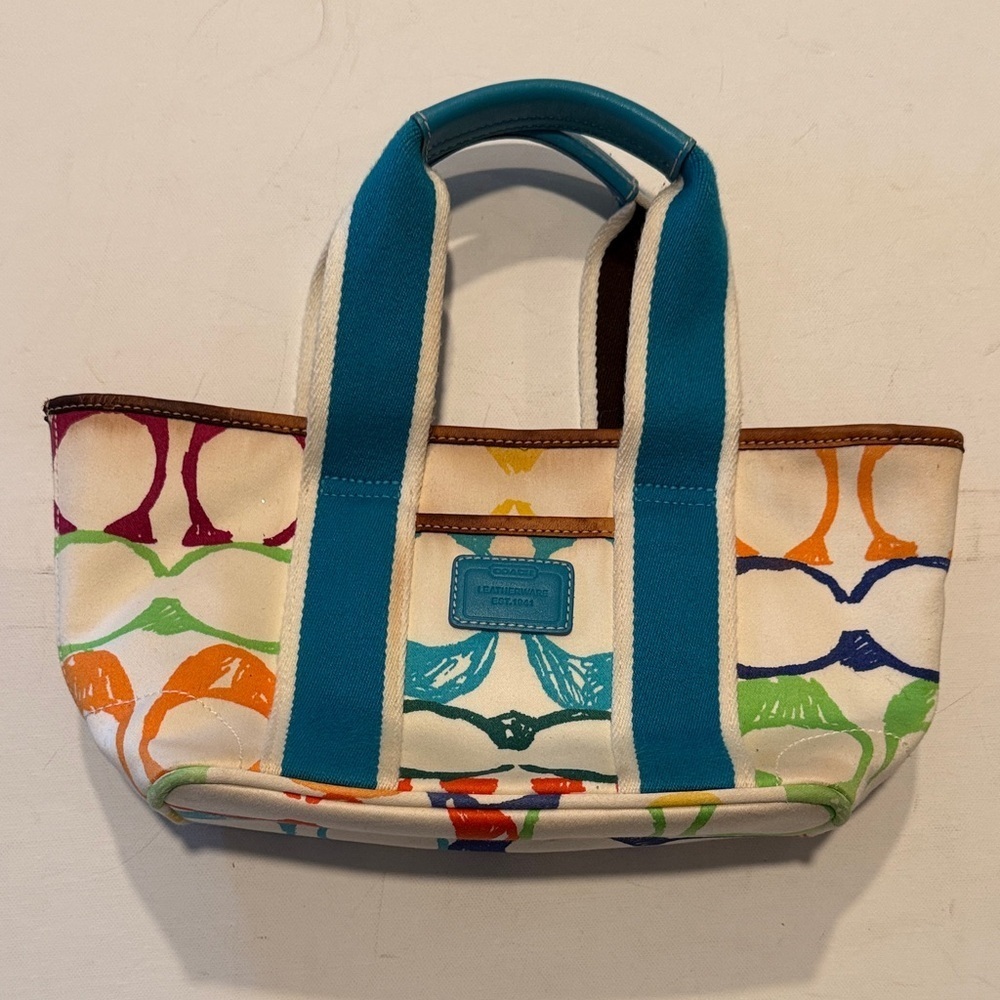 Coach Colorful Y2K vintage Canvas Satchel with Blue Handles